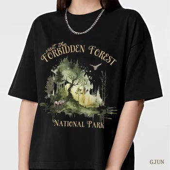 Рубашка с запретным лесом, женские футболки с принтом Национального парка, повседневная хлопковая одежда с круглым вырезом и коротким рукавом, простые женские топы