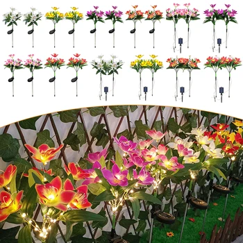 Садовый ландшафтный светильник IP65 Водонепроницаемый Цветок Орхидеи Солнечный свет Красочный 600 мАч длится до 10 часов для патио Газона дорожки на заднем дворе