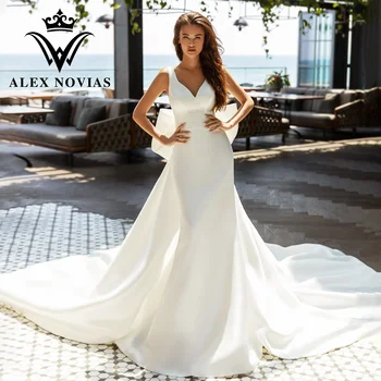 Свадебное платье ALEX NOVIAS Mermaid 2023, Свадебное платье со съемным шлейфом, Атласные платья-трубы, Vestidos Novias De Saten