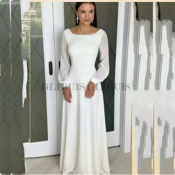 Свадебное платье с длинным рукавом, простое свадебное платье длиной до пола, Robe De Mariee, белое, простое пляжное платье, Элегантная молния
