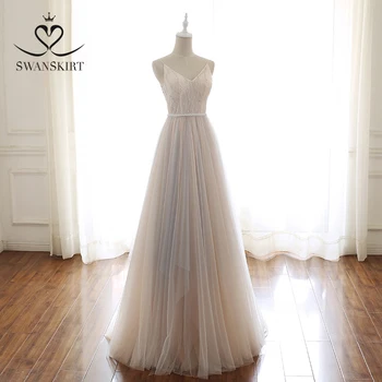 Свадебное платье трапециевидной формы в стиле бохо из тюля с бисером, аппликации в виде сердца, кружевное платье принцессы невесты с открытой спиной, SwanSarah A237 Robe De Mariage