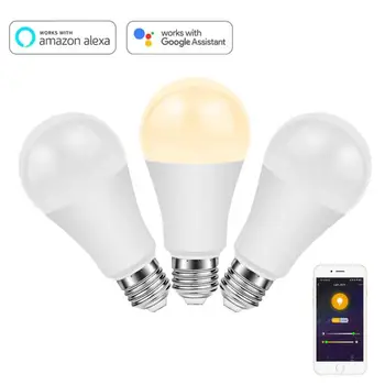 Светодиодная Лампа с Диммером Wifi Smart Bulb RGBCW CCT 15 Вт E27 Лампа Совместима с Alexa Google Home для Ночного освещения