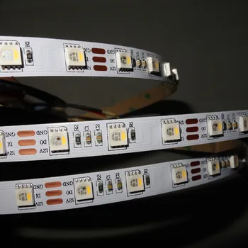 светодиодная цифровая лента 5 м DC12V SK6812-RGBW (теплый белый) 300 светодиодов (20 пикселей/м); водонепроницаемая; IP33; БЕЛАЯ печатная плата