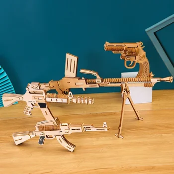 Сделай сам 3D Трехмерный пазл Деревянные пистолеты Модель Руководство по распаковке Чистая физика Сборка Аксессуары для украшения дома Игрушки Подарок