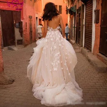 Сексуальное Богемное Свадебное платье с короткими рукавами, глубокий V-образный вырез, 3D Цветочные аппликации, свадебные платья без спинки, Vestido De Noiva Lorie