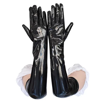 Сексуальные длинные черные перчатки в стиле панк-рок, хип-поп, перчатки с металлическим эффектом, перчатки из искусственной кожи, клубная одежда, танцевальный косплей, рукава для рук