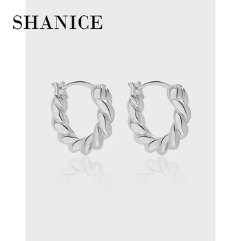 Серьги-кольца SHANICE S925 из стерлингового серебра с геометрическим переплетением и закручивающимся кругом для женщин, аксессуары для вечеринок в стиле ретро
