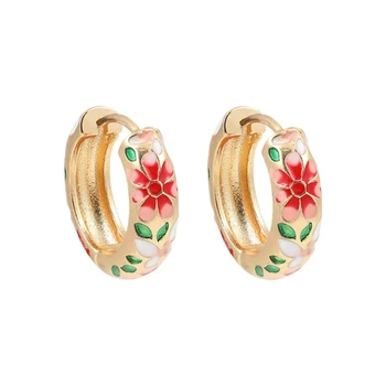 Серьги-кольца в виде цветка из нержавеющей стали с разноцветным цирконом, круглые серьги для женщин и девочек, массивные ювелирные изделия