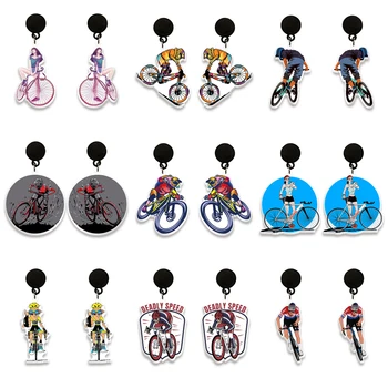 Серьги-подвески из смолы с рисунком велосипеда, черные серьги, мультяшные серьги, женский подарок детям