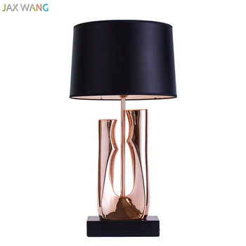 Скандинавская современная креативная настольная лампа из розового золота с тканевым абажуром, светильники для гостиной, спальни, прикроватной тумбочки, кабинета, светильники в стиле Деко