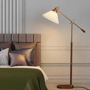Скандинавские винтажные светодиодные торшеры из массива дерева, гостиная, кабинет, пульт дистанционного управления, затемняющая лампа, прикроватные светильники для спальни