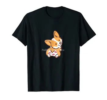 Собака Корги с поцелуями в виде губной помады на заднице, Меховой подарок маме, Популярная футболка, мужская брендовая футболка, летняя футболка большого размера