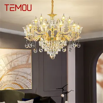 Современная люстра TEMOU Золотая Роскошная хрустальная светодиодная свеча Подвесной светильник для декора дома гостиной спальни гостиничного оборудования