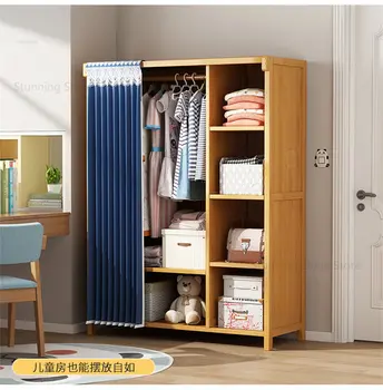 Современный шкаф для спальни Легкие Роскошные Шкафы для спальни Простая Многофункциональная полка с занавеской Вешалка для одежды Мебель для спальни