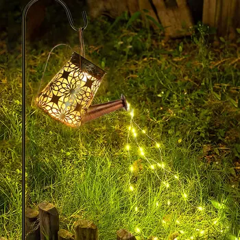 Солнечная лампа-лейка, подвесная светодиодная лейка-водопад, художественные светильники в стиле ретро, Медный садовый светильник, водонепроницаемая гирлянда, сказочный светильник