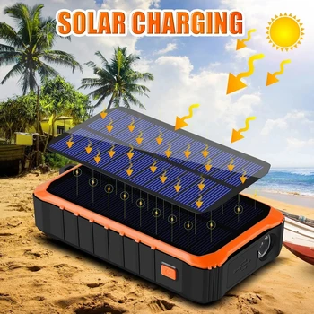 Солнечное зарядное устройство 12000 мАч Портативное зарядное устройство для телефона с ручным управлением USB-порты Солнечный аккумулятор со светодиодным фонариком