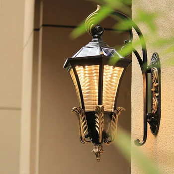 Солнечные уличные водонепроницаемые настенные светильники в европейском стиле, Американский уличный светильник для коридора, Садовая терраса, настенные декоративные светильники во внутреннем дворике