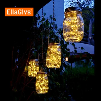Солнечные фонари Mason Jar, 20 светодиодных подвесных гирлянд Fairy Jar, солнечные фонари для украшения внутреннего дворика, сада, лужайки