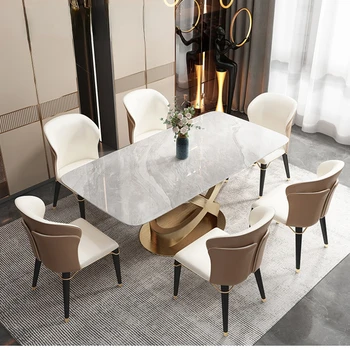 Сочетание мраморного стола и стула в европейском стиле, длинный стол с рисунком по-французски, прямоугольный стол в стиле кантри в стиле ретро