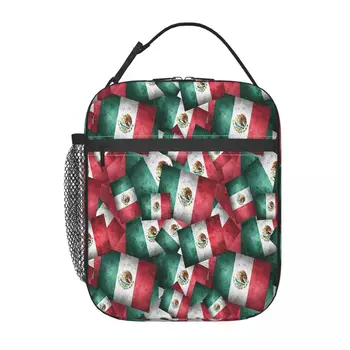 Термоизолированная сумка для ланча в стиле Гранж с Мексиканским флагом, Женская сумка-тоут, Многоразовый контейнер для ланча, Коробка для хранения продуктов, Школьный