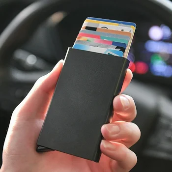 Тонкий держатель для карт из алюминиевого сплава, Квадратный автоматический всплывающий футляр для визитных карточек, многослойная RFID-обложка для кредитных карт для мужчин