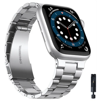 Тонкий ремешок из нержавеющей стали для Apple Watch 42 38 мм, металлический браслет-ремешок для iWatch серии 4 5 6 SE 7 8 41 мм, 45 44 40 49 мм Ультра