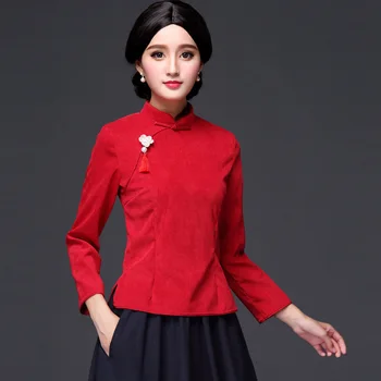 Традиционные китайские женские блузки 2019 Осень Cheongsam Qipao Одежда в китайском стиле Женские Простые Женские Китайские топы FF1650 L