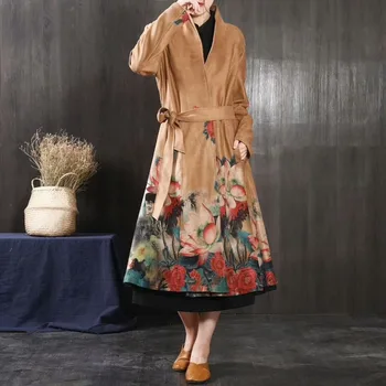Тренчкот для женщин, длинные пальто в китайском стиле, женская зима 2018, осенние трендовые стили, женский теплый тренчкот AA4326