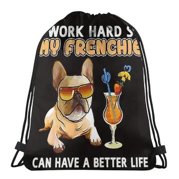 Трудолюбивый французский бульдог, любители домашних собак, рюкзак для хранения с принтом на шнурке, дорожная сумка для подростков, многофункциональный карман