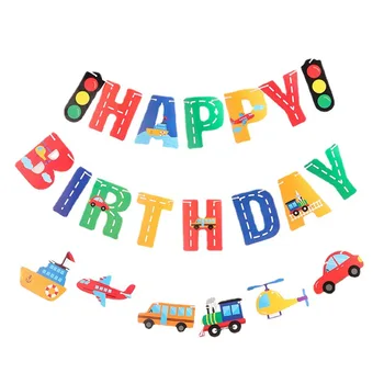 Украшение для мальчиков на день рождения, баннер с Днем рождения, Автомобили, школьный автобус, поезд, Пожарная машина, Мотоцикл, самолет, Воздушные шары, Транспортные средства