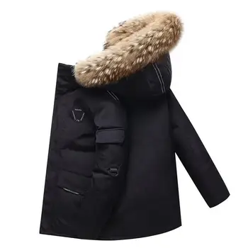 Утепленный мужской пуховик с большим воротником из натурального меха, теплая парка -30 градусов, мужское повседневное водонепроницаемое пуховое зимнее пальто, размер 3XL