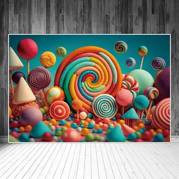 Фон для фотосъемки Леденцового батончика Lollipop, Украшение Дня Рождения на Заказ, Детская стена Sweet Candyland, Фон для домашней вечеринки в фотозоне