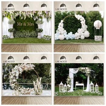Фон для фотосъемки свадебной церемонии на открытом воздухе, Зеленая трава, занавеска с цветами, украшение воздушным шаром, фон для фотосессии в душе невесты