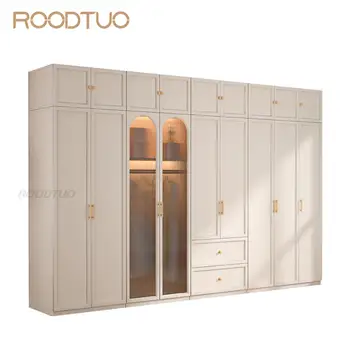 Французский роскошный шкаф-купе Многофункциональная мебель для спальни Шкафы-купе из белого дерева, Вместительный шкафчик для хранения с выдвижными ящиками