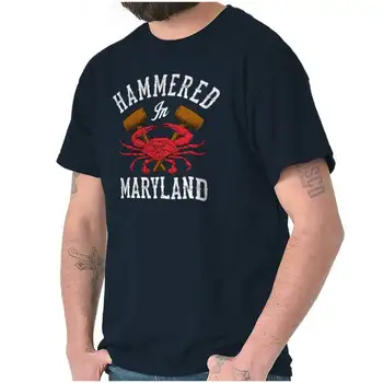 Футболка Maryland Crab Hammered Funny Party для отдыха, 100% хлопок, с круглым вырезом, Летняя повседневная мужская футболка с коротким рукавом, Размер S-3XL
