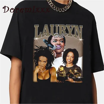 Футболка в стиле ретро, футболка хип-хоп рэпера Лорин Хилл, винтажная футболка с графическим рисунком, хлопковые футболки оверсайз с коротким рукавом, уличная одежда 90-х годов