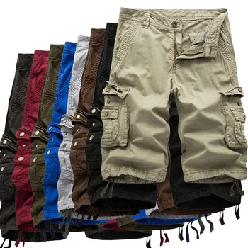 Хлопковые шорты-карго Для мужчин, Летние мужские армейские шорты Homme в стиле милитари, мужская повседневная спортивная одежда, шорты-карго с несколькими карманами.