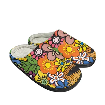 Хлопчатобумажные тапочки с цветочным рисунком в стиле хиппи, мужские и женские новейшие сандалии, плюшевые домашние теплые туфли для спальни, теплые домашние тапочки на плоской подошве