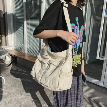 Холщовая сумка в стиле харадзюку для женщин, сумки для мальчиков, школьная сумка-мессенджер, сумки через плечо большой емкости, сумка через плечо, женские повседневные сумки