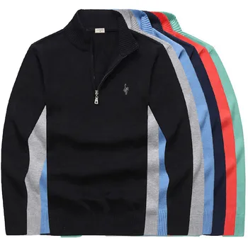 Цифровой логотип Павлина, высококачественные мужские свитера, пуловеры, 100% хлопок, осень-зима, вязаный свитер на молнии в половину высоты, тип посадки
