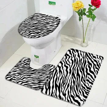 Черно-белый геометрический коврик для ванной с леопардовым принтом и зеброй, современный полосатый модный декор для ванной комнаты, нескользящие коврики, крышка унитаза
