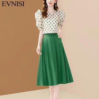 Шикарное женское платье EVNISI, комплект из трех предметов, Летние офисные платья трапециевидной формы с зеленым принтом, Элегантные тонкие для женщин, праздничное платье 2023