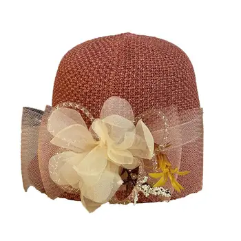 Шляпа для женщин из чистой пряжи с цветочным декором, шляпа-чародей с короткими полями, круглый купол, женская летняя шляпа-котелок от солнца