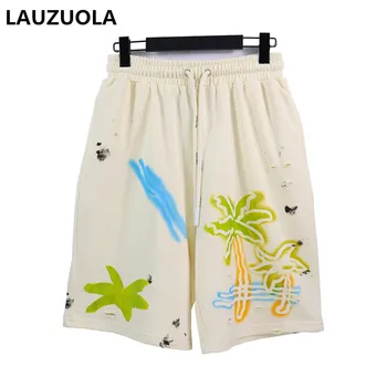 Шорты с принтом Океанской Кокосовой пальмы 2023 Новая Летняя мода Для мужчин Свободный Повседневный макияж с вырезанными отверстиями Старые Короткие брюки