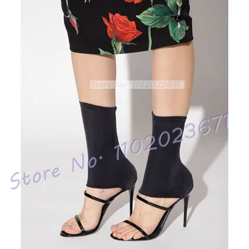 Эластичные босоножки с ремешком на щиколотке, Женские Элегантные Лакированные Полые туфли на высоком каблуке со вставкой из ткани, Пикантные летние женственные сандалии с открытым носком