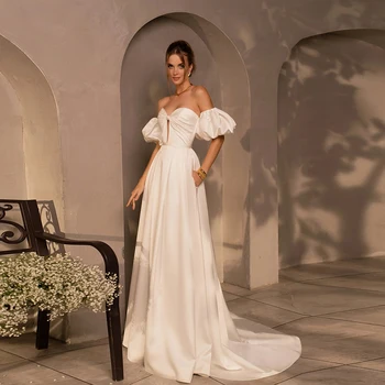 Элегантные свадебные платья С вырезом лодочкой, съемные рукава, свадебные платья трапециевидной формы, длина в складку до пола, вечерние платья 2023 года