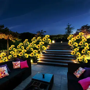 Энергоэффективные садовые фонари, солнечные цветочные фонари, солнечные фонари подсолнечника, 3-головочные светодиодные водонепроницаемые искусственные желтые цветы для улицы