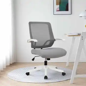 Эргономичный офисный стул с откидывающимися подлокотниками, Регулируемая по высоте сетчатая спинка, компьютерный стул с поясничной поддержкой