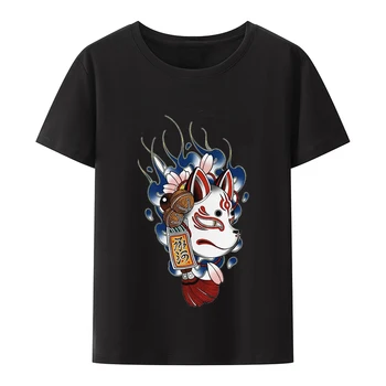 Японская футболка с драматическим принтом лица Genki Cat, Модальная футболка с круглым вырезом и коротким рукавом, Дышащая удобная футболка