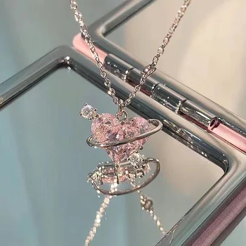 Японский и корейский Роскошный дизайн в стиле Ниши Сладкое Розовое ожерелье Love Элегантная цепочка для ключиц из титановой стали